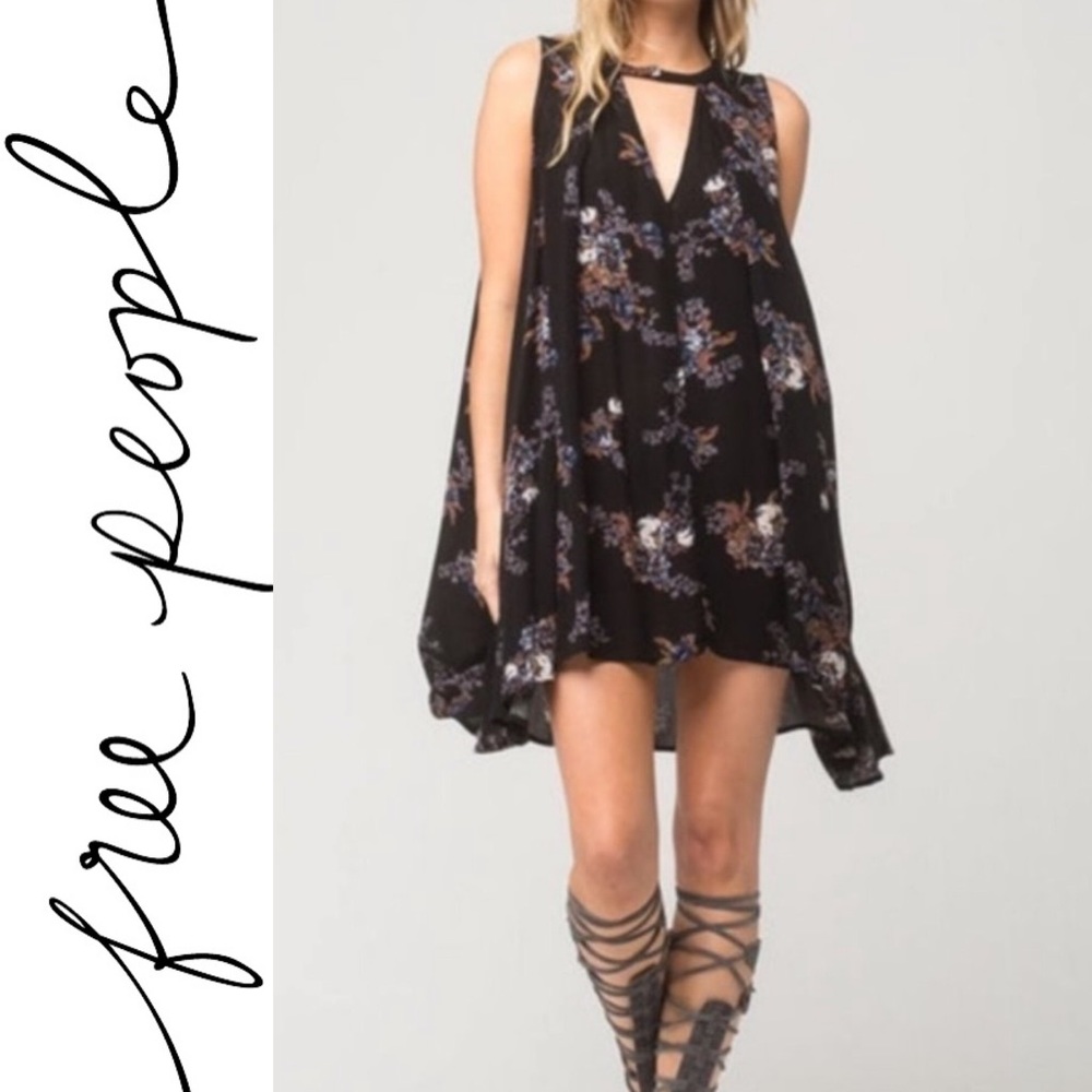 FREE PEOPLE “TREE SWING” BLACK BOHO TUNIC DRESS